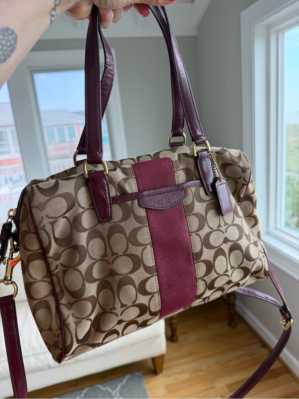 Vintage Coach Signature Stripe Nancy Crossbody + Satchel - Picture 3 of 12